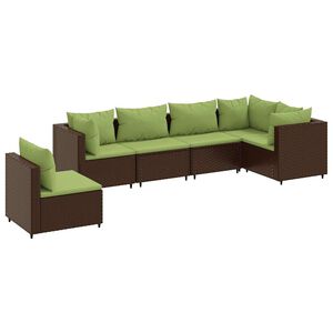 vidaXL 6 Piece Garden Lounge Set with Cushions Brown Poly Rattan