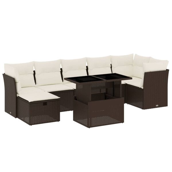 vidaXL 8 Piece Garden Sofa Set with Cushions Brown Poly Rattan