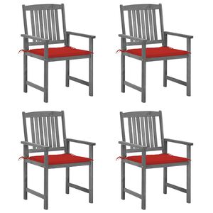 vidaXL Garden Chairs with Cushions 4 pcs Grey Solid Acacia Wood