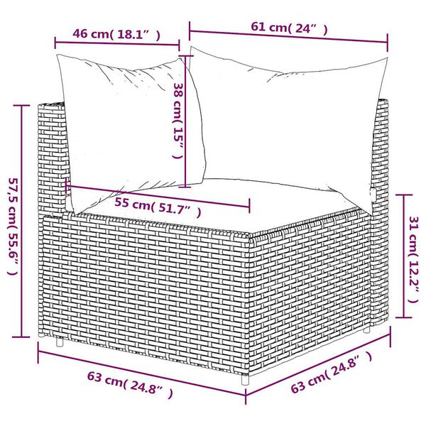 vidaXL Garden Corner Sofa with Cushions Grey Poly Rattan