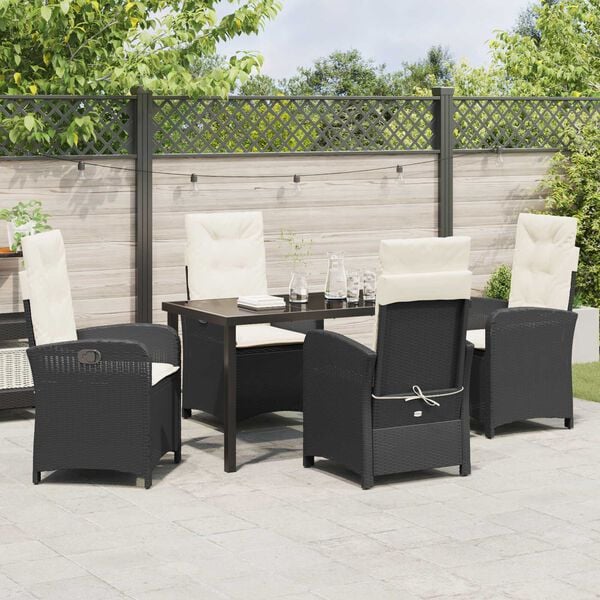 vidaXL Garden Dining Set with Cushion 5 pcs Black Poly Rattan