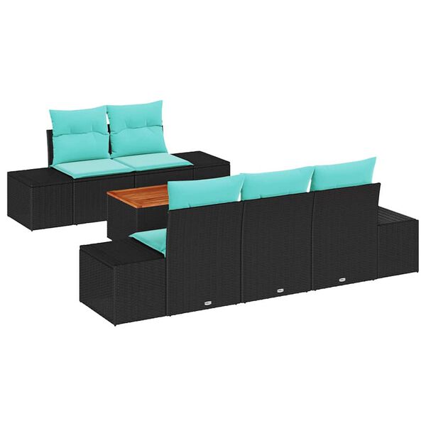 vidaXL Garden Sofa Set with Cushion 6 pcs Black Poly Rattan