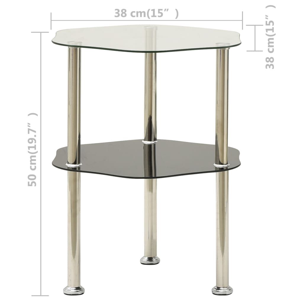 vidaXL 2-Tier Side Table Transparent & Black 38x38x50cm Tempered Glass