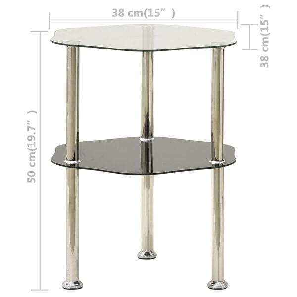 vidaXL 2-Tier Side Table Transparent & Black 38x38x50cm Tempered Glass