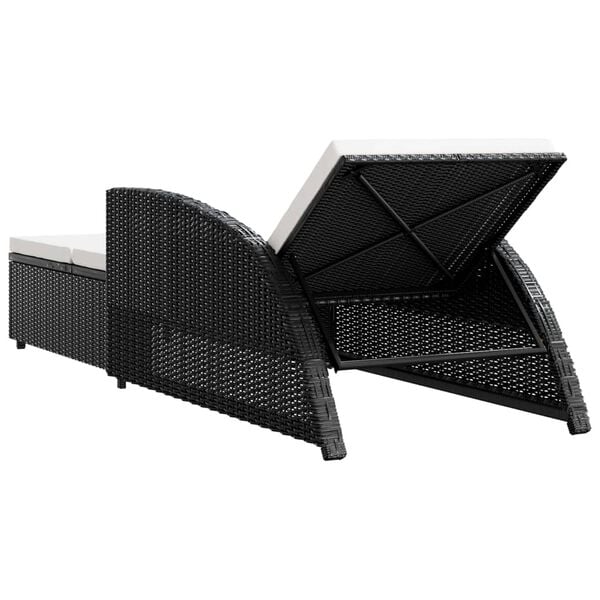 vidaXL Sun Lounger with Cream White Cushion Poly Rattan Black