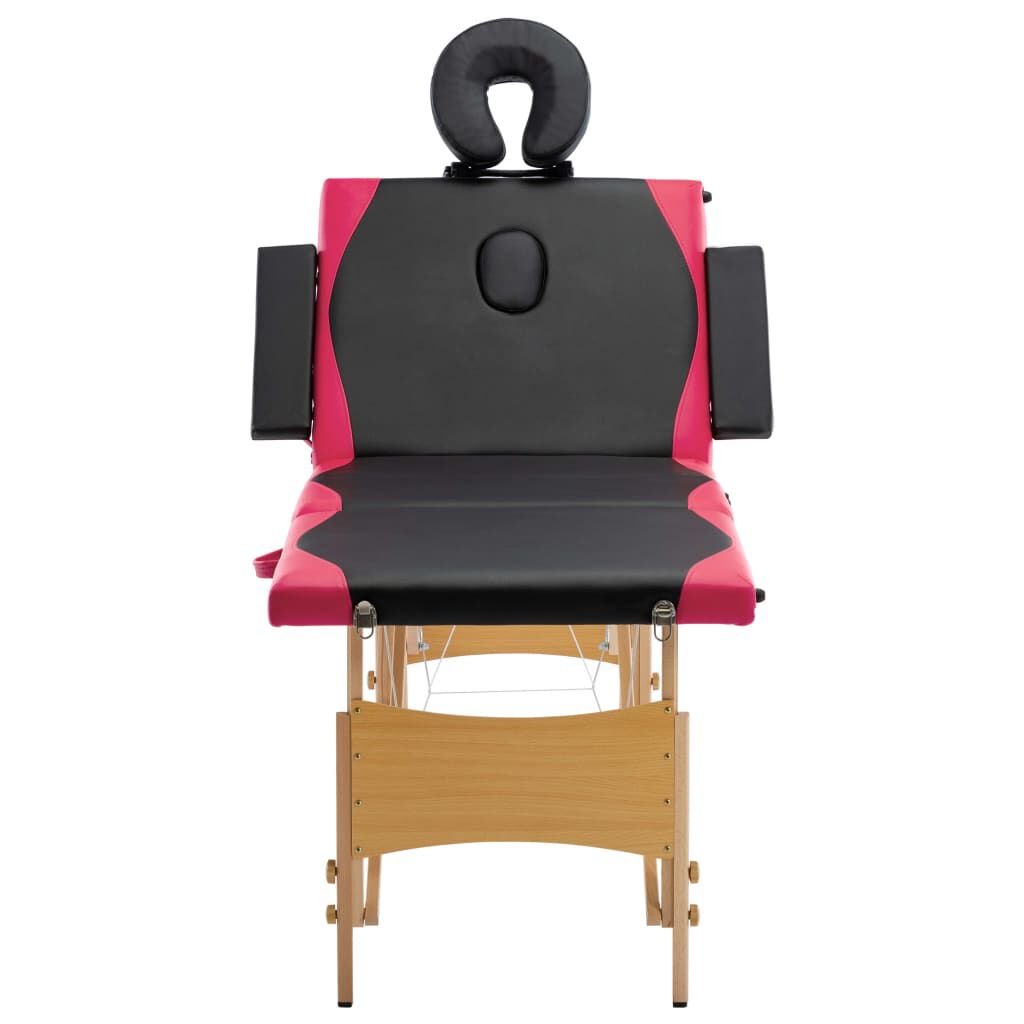 vidaXL Foldable Massage Table 4 Zones Wood Black and Pink