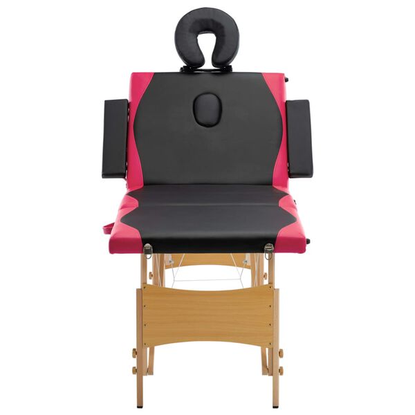 vidaXL Foldable Massage Table 4 Zones Wood Black and Pink