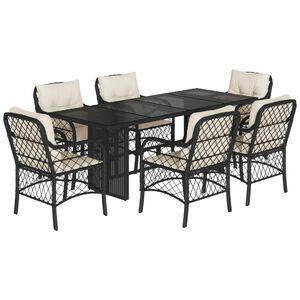 vidaXL 7 Piece Garden Dining Set with Cushions Grey Poly Rattan