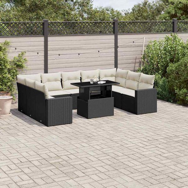 vidaXL 10 Piece Garden Sofa Set with Cushions Black Poly Rattan