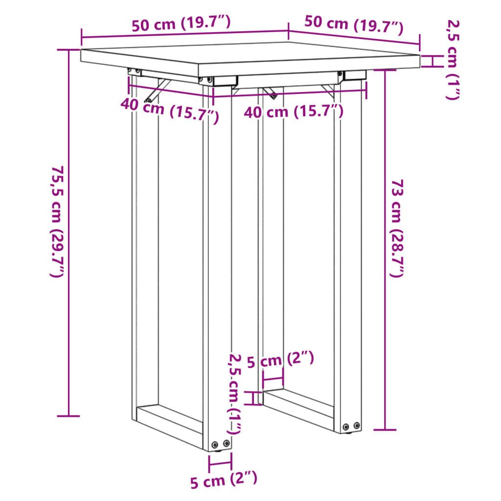 vidaXL Dining Table O-Frame 50x50x75.5 cm Solid Wood Pine and Steel