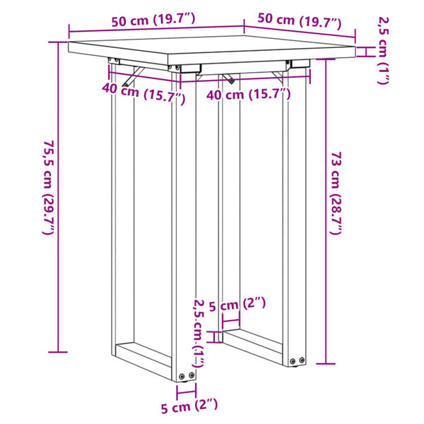 vidaXL Dining Table O-Frame 50x50x75.5 cm Solid Wood Pine and Steel