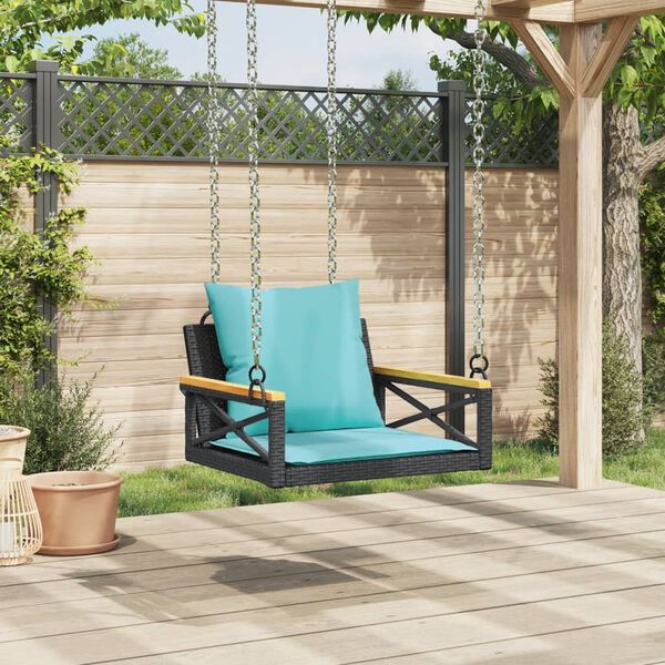 vidaXL Swing Bench with Cushions Black 63x62x40 cm Poly Rattan