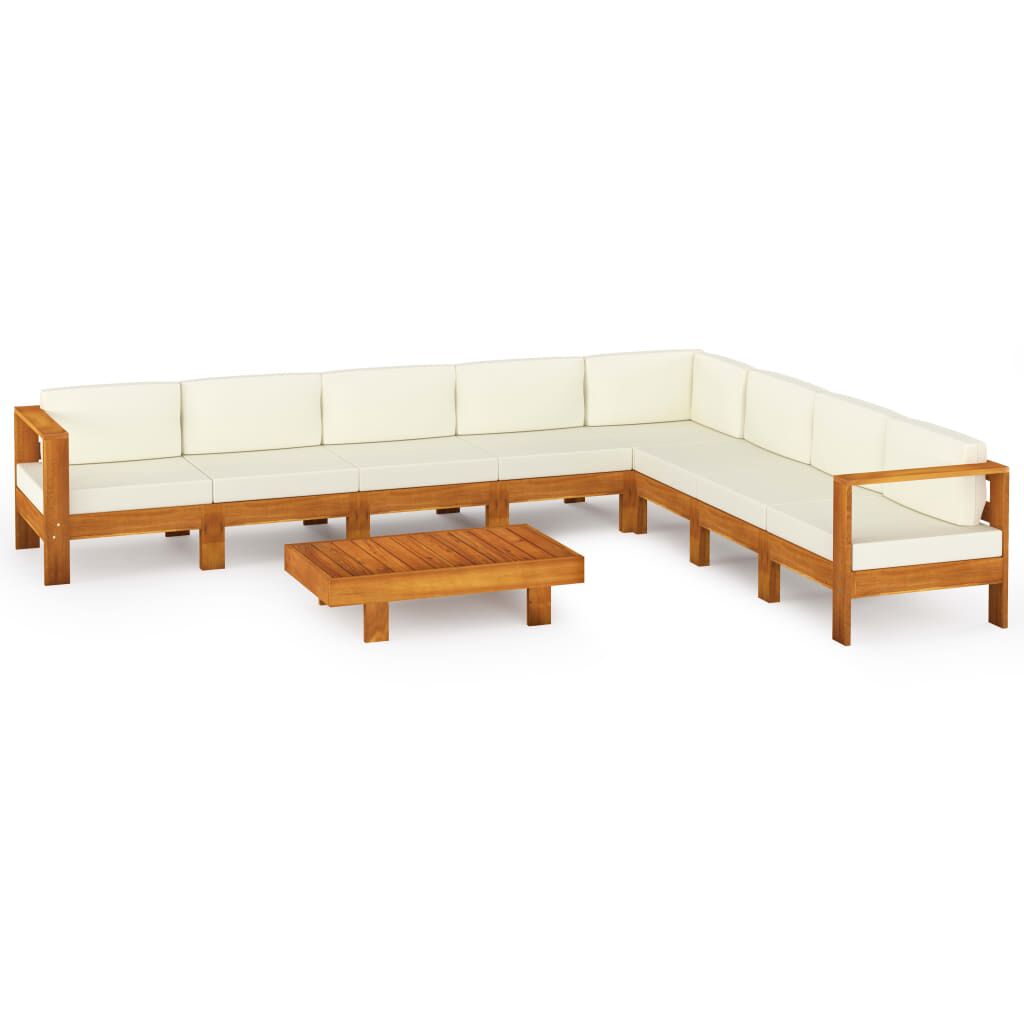 vidaXL 9 Piece Garden Lounge Set with Cream White Cushions Acacia Wood