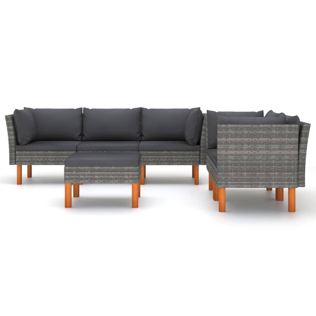 vidaXL 6 Piece Garden Lounge Set with Cushions Poly Rattan Grey