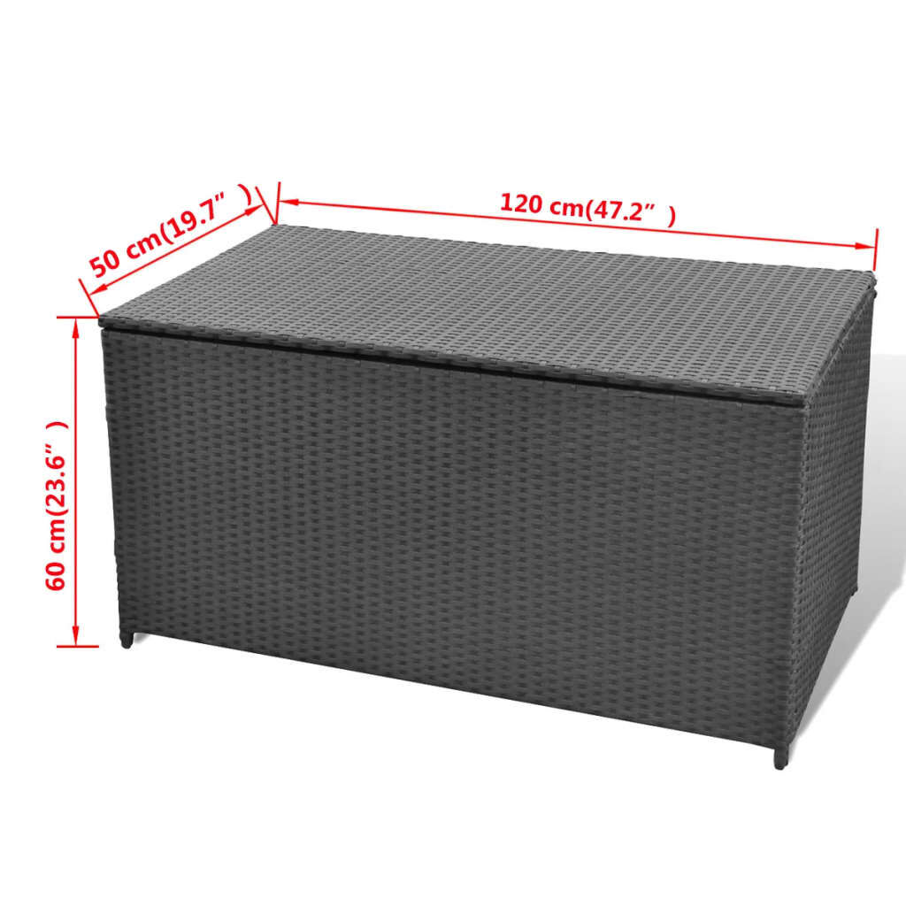 vidaXL Garden Storage Box Black 120x50x60 cm Poly Rattan