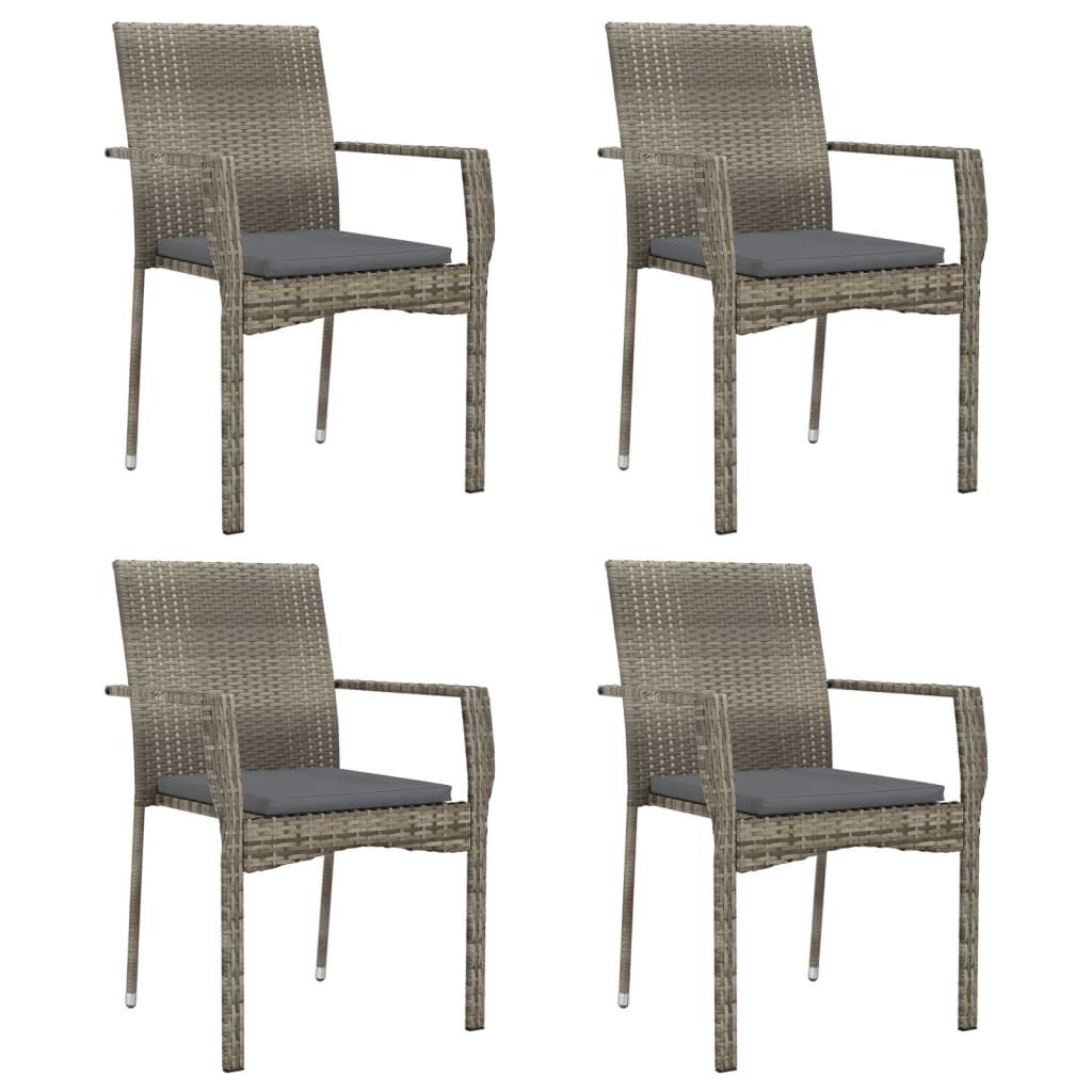 vidaXL 5 Piece Garden Dining Set with Cushions Black and Grey Poly Rattan