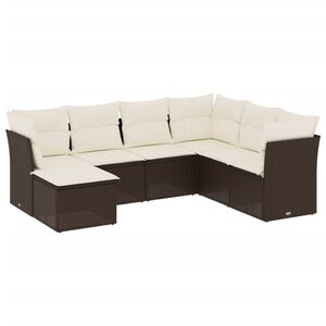 vidaXL 7 Piece Garden Sofa Set with Cushions Brown Poly Rattan