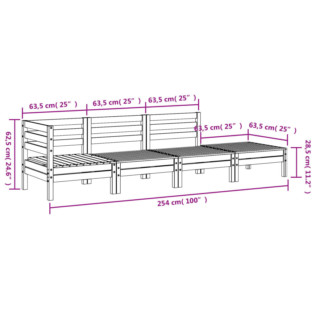 vidaXL Garden Sofa 4-Seater Wax Brown Solid Wood Pine
