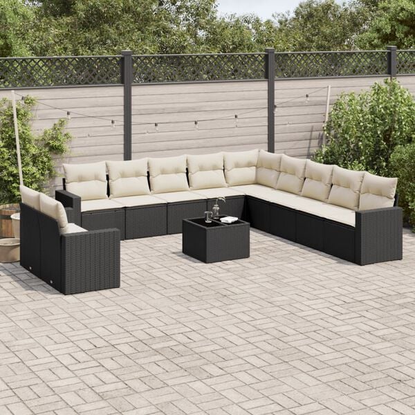 vidaXL 12 Piece Garden Sofa Set with Cushions Black Poly Rattan