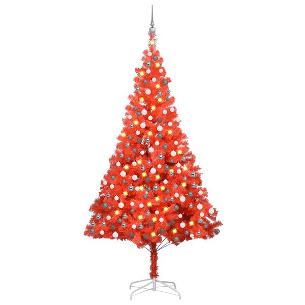 vidaXL Artificial Pre-lit Christmas Tree with Ball Set Red 240 cm PVC