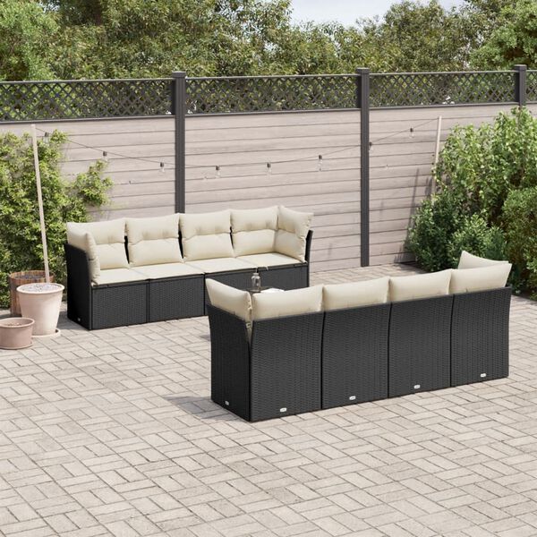 vidaXL 9 Piece Garden Sofa Set with Cushions Black Poly Rattan
