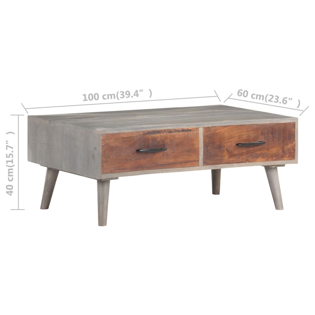 vidaXL Coffee Table Grey 100x60x40 cm Solid Rough Mango Wood