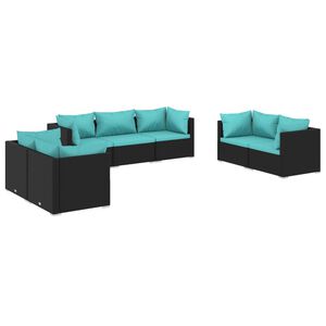 vidaXL 7 Piece Garden Lounge Set with Cushions Poly Rattan Black