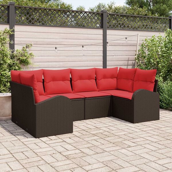 vidaXL 6 Piece Garden Sofa Set with Cushions Brown Poly Rattan