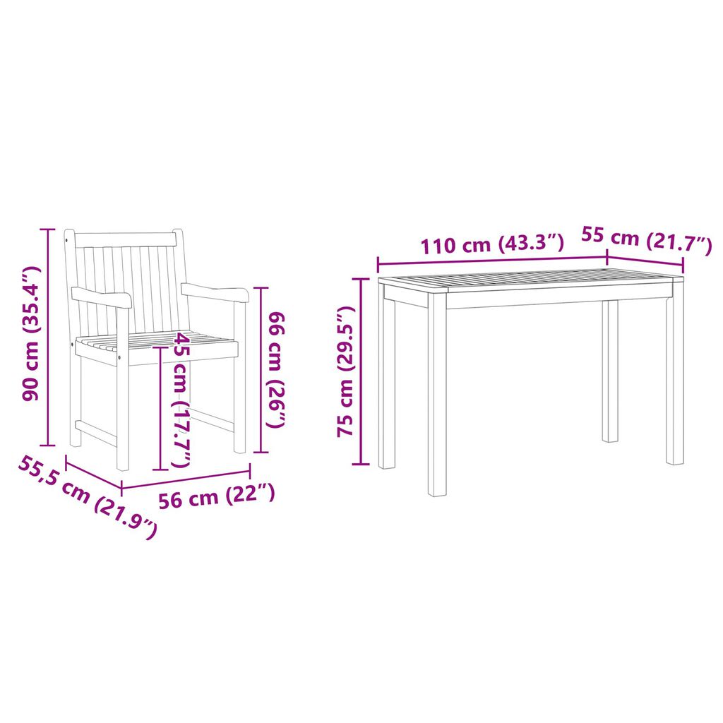 vidaXL 3-Piece Garden Dining Set - Solid Acacia Wood