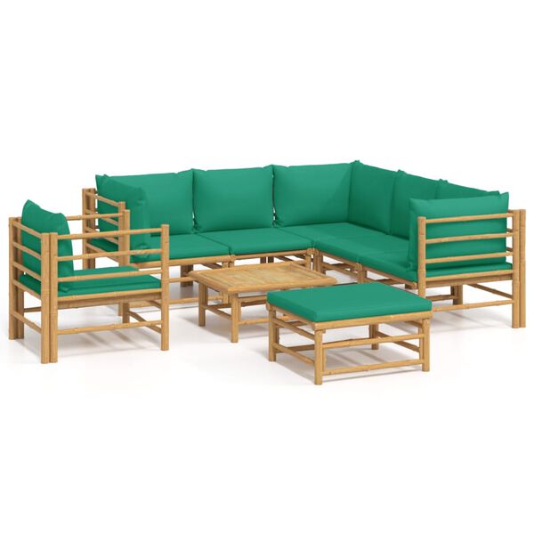 vidaXL 8 Piece Garden Lounge Set with Green Cushions Bamboo
