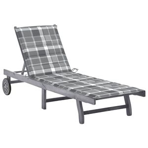 vidaXL Garden Sun Lounger with Cushion Grey Solid Acacia Wood