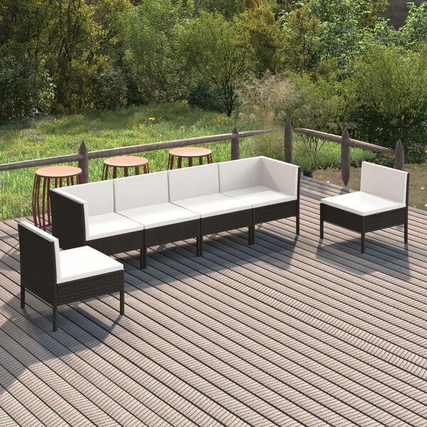 vidaXL 6 Piece Garden Lounge Set with Cushions Poly Rattan Black