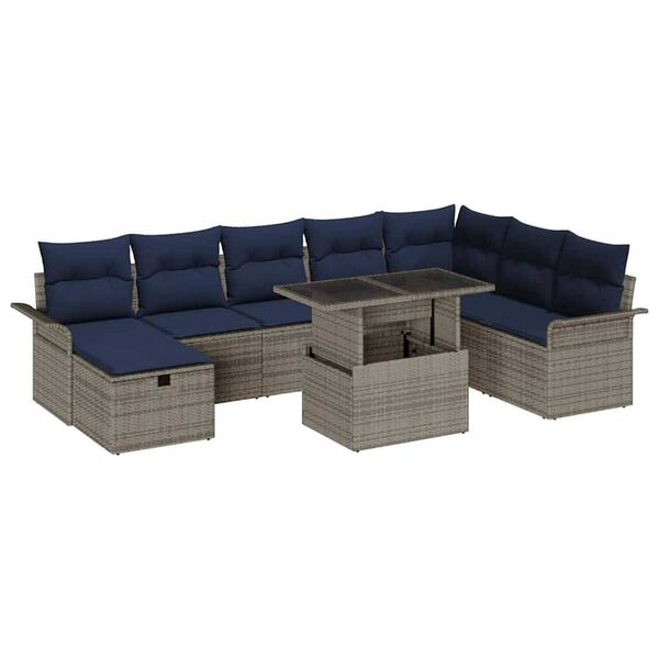 vidaXL Garden Sofa Set with Cushion 9 pcs Grey Poly rattan