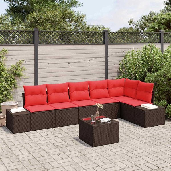vidaXL Garden Sofa Set with Cushion 7 pcs Brown Poly rattan