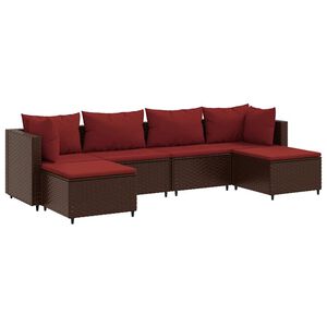 vidaXL 6 Piece Garden Lounge Set with Cushions Brown Poly Rattan