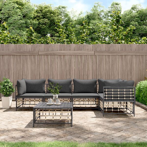 vidaXL 6 Piece Garden Lounge Set with Cushions Anthracite Poly Rattan