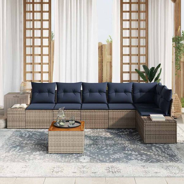 vidaXL Garden Sofa Set with Cushion 7 pcs Grey Poly Rattan