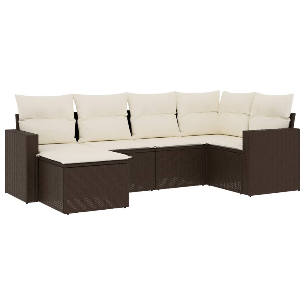 vidaXL 6 Piece Garden Sofa Set with Cushions Brown Poly Rattan