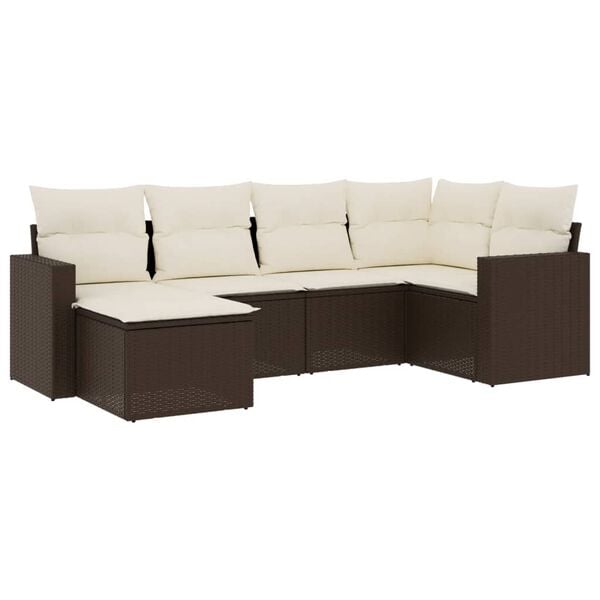 vidaXL 6 Piece Garden Sofa Set with Cushions Brown Poly Rattan