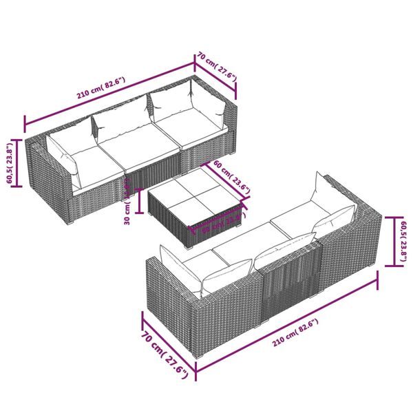 vidaXL 7 Piece Garden Lounge Set with Cushions Poly Rattan Brown