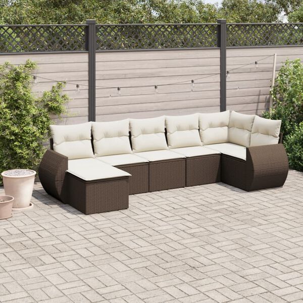 vidaXL 7 Piece Garden Sofa Set with Cushions Brown Poly Rattan