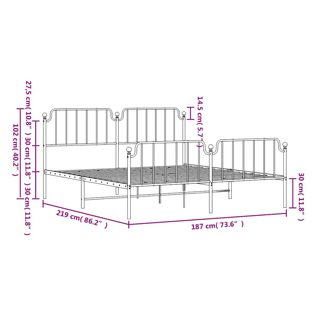 vidaXL Metal Bed Frame without Mattress with Footboard Black 183x213cm