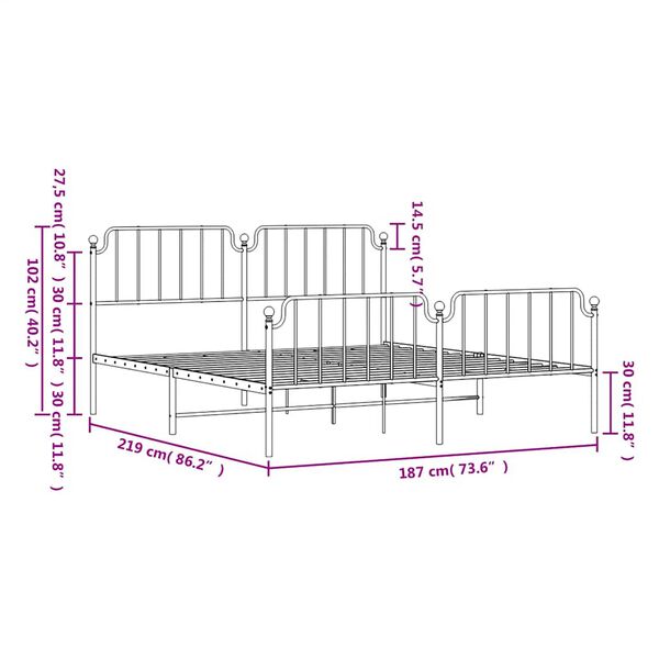 vidaXL Metal Bed Frame without Mattress with Footboard Black 183x213cm