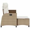 vidaXL Reclining Garden Sofa with Cushions L-shaped Beige Poly Rattan