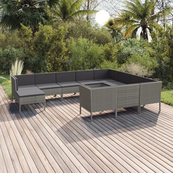 vidaXL 11 Piece Garden Lounge Set with Cushions Poly Rattan Grey