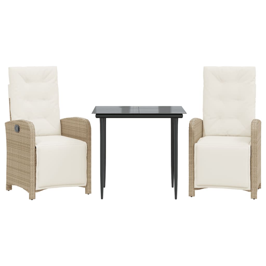 vidaXL 3 Piece Bistro Set with Cushions Beige Poly Rattan