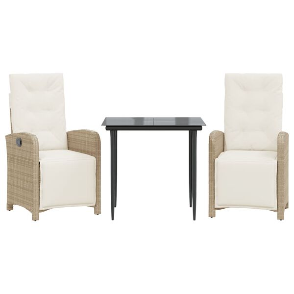 vidaXL 3 Piece Bistro Set with Cushions Beige Poly Rattan
