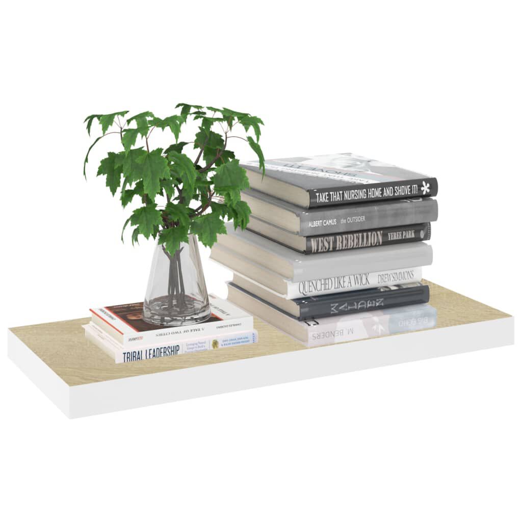 vidaXL Floating Wall Shelves 2 pcs Oak and White 60x23.5x3.8 cm MDF