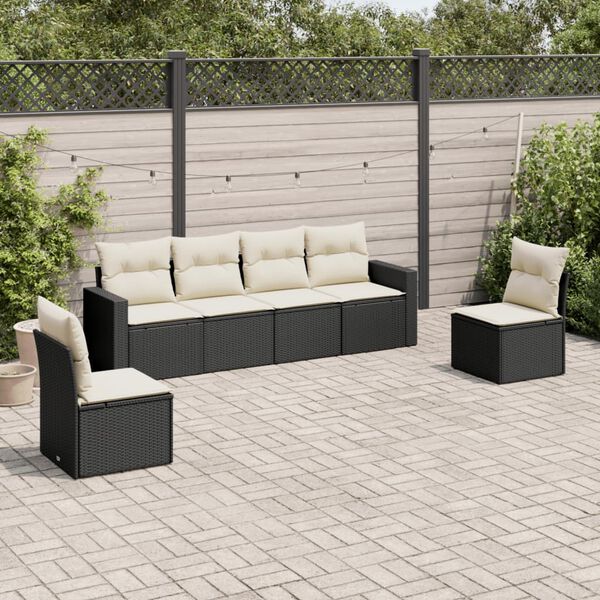 vidaXL 6 Piece Garden Sofa Set with Cushions Black Poly Rattan