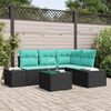 vidaXL Garden Sofa Set with Storage Black and Turquoise Poly Rattan